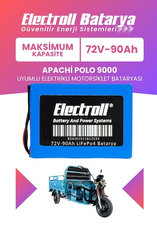Apachi Polo 9000 Uyumlu Batarya Maksimum Kapasite Lifepo4 72v 90ah Elektrikli Motosiklet Bataryası