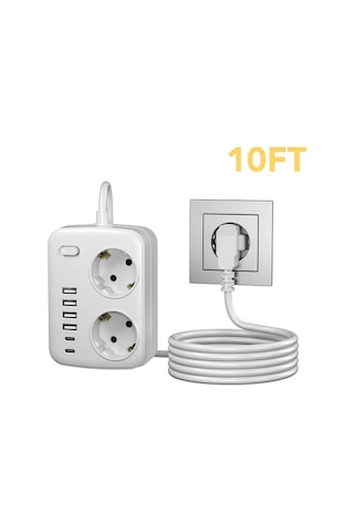 Xuweiwei Beyaz 10 Ft 8i 1 Arada Kompakt Kup Guc Seridi Asiri Gerilim Korumasi Acma Kapama Anahtari 2 Ac Priz 4 Usb Port 2 Type C Port Ab Fis