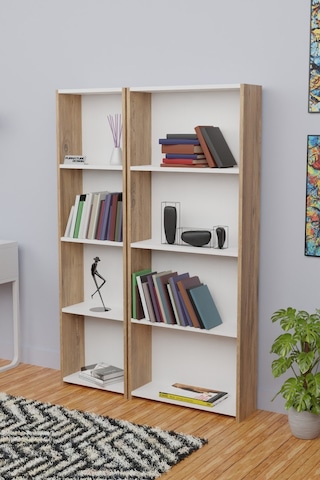 5 Raflı Kitaplık Seti 1 Dar 1 Geniş Kütüphane 170cm A.çam - Beyaz