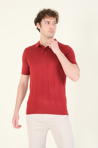 Giyim Dünyası Erkek Çizgili Polo Yaka Merserize T-shirt Bordo 001