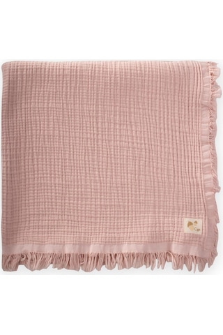 Cigit Dört Kat Püsküllü Battaniye 80x120 Cm Pudra Pembe Pudra