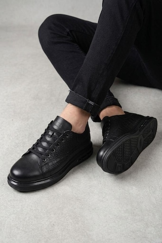 Papuçcity Pisagor Ps-01209 Erkek Hakiki Deri Sneakers Spor Ayakkabı Siyah