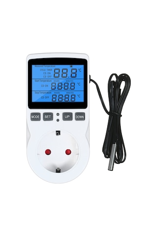 Vkemall Eu Standartlı Sıcaklık Kontrolü Prizi - Isıtma/soğutma Modu, Zamanlayıcı Ve Geri Sayım, 100-250v, 16a, -40 120 C Doğruluk, Arka Işık