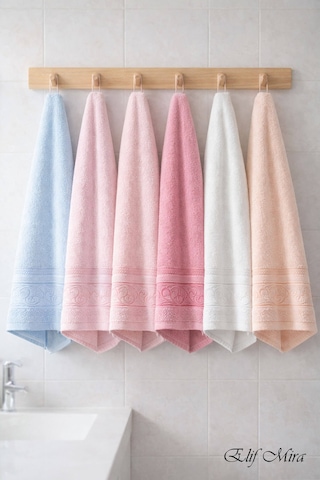 Elif Mira 6 Lı El Yüz Havlusu Seti %100 Pamuklu 50x90 Cm Pure Cotton Pembe