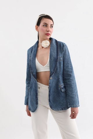Banny Jeans Kadın Uzun Kollu Tek Düğmeli Jean Ceket Mavi Mavi Xl