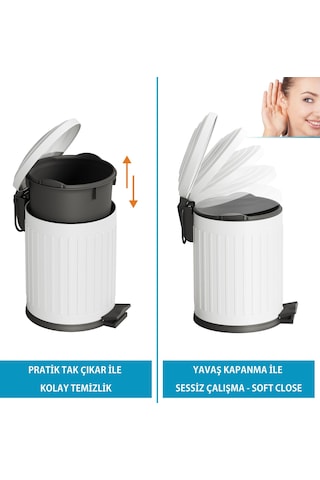 Aqua Bagno Midas Çöp Kovası -pedallı 5 Lt. , Beyaz