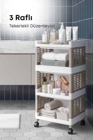 Grimorlife 3 Raflı Banyo Düzenleyici Mutfak Rafı Banyo Dolabı Çok Amaçlı Plastik Mutfak Düzenleyici-bej Bej
