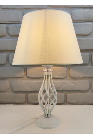 Beyaz Rustik Burgulu Taşlı Metal Ayaklı 30'luk Açık Krem Kumaş Krem