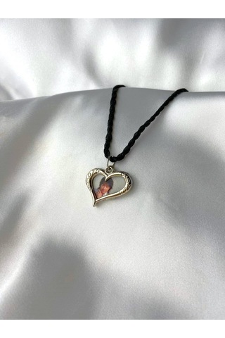 Sevgi Çerçevesi - Gümüş Kaplama Siyah İpli Çerçeveli Kolye Çok REnkli