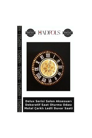 Delux Serisi Salon Aksesuarı Dekoratif Saat Oturma Odası Metal Çarklı Ledli Duvar Saati