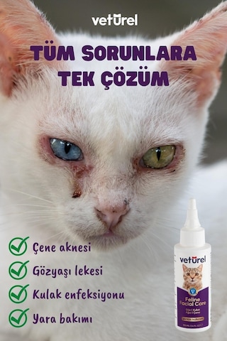Veturel Kedi Yüz Temizleme Kulak Burun Ağız Çene Gözyaşı Lekesi Bakım Spreyi 3 x 100 ML