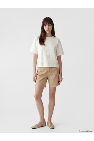 Lcw Vision Ekru Oversize %100 Pamuklu Kadın Tişört