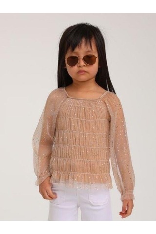 Kız Çocuk Parlak Tül Şık Bluz-14307 Vizon