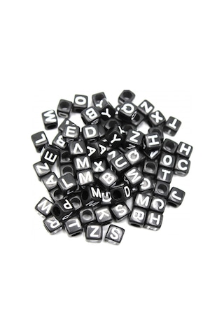Harf Boncuk Akrilik Küp Siyah Beyaz 6 Mm 250 Gr