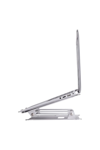Pazly Alüminyum Ayarlanabilir Dizüstü Bilgisayar Standı, Taşınabilir Katlanır, Kaymaz Yük, 265x235x50mm, Gümüş/siyah