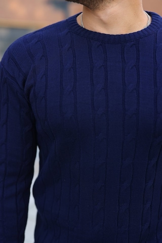 Erkek Örgü Desen Bisiklet Yaka Kazak Lacivert