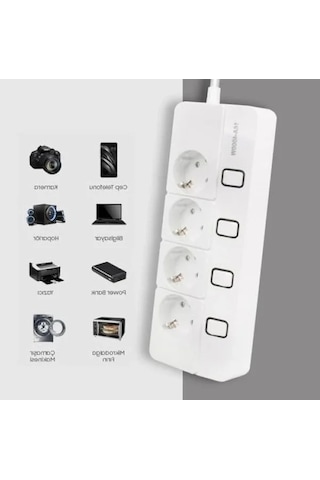 4'lü Akım Korumalı Priz, 4000 Watt, 16 Amper, Anahtarlı 0