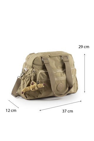 İmaks Büyük Boy 37 Cm Krinkıl Su İtici Hafif Kumaş Çok Gözlü Anne Okul Seyahat Omuz Çantası 1450 Camel