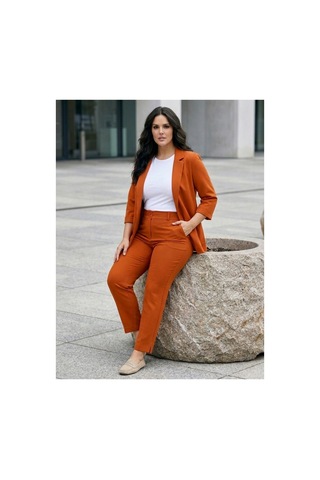 Hanezza Yeni Sarap Rengi Kadın Blazer Ceket Büyük Beden Takım Elbise Uyumlu Kremit - 5553107 Kremit