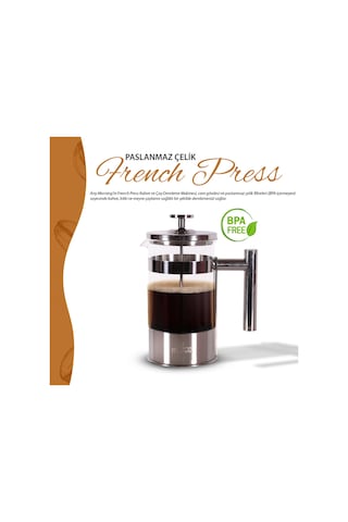 Any Morning Ff110 Kahve Ve Bitki Çayı İçin French Press 600 Ml Gri