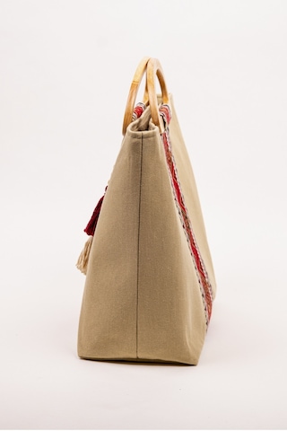 Fabric Craft Bag El Çantası Kahverengi Duck Kumaş Ahşap Saplı Kahverengi - Sütlü Kahverengi
