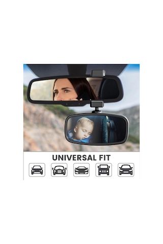 Alliluya Bebek Dikiz Aynası, Yaylı Klipsli, 360 Döndürülebilir, Kırılmaz Cam Arabada Bebek Var Sticker