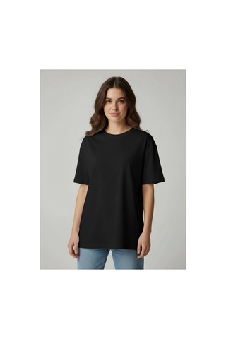 Lyvean Bisiklet Yaka Oversıze Kısa Kollu Tshirt Siyah
