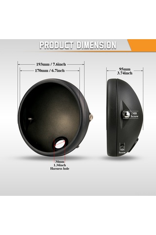 Xindoker Motosiklet 7 İnç Metal Far Kapağı + Ayak Parçası Seti, Ön Amortisör 35-43mm Uyumlu, Siyah, Yeni Kaliteli