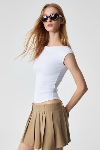 Grımelange Chıncago Kadın Regular Çizgili Yüksek Bel Bej Etek Bej