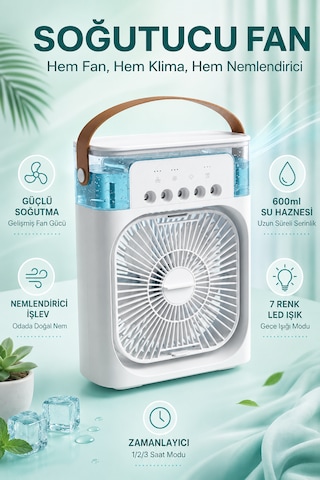5 Çıkışlı Buharlı Mini Vantilatör 3 Kademeli, 600 Ml Su Hazneli, Led Işıklı Ve Zaman Ayarlı