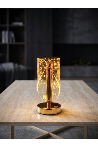 Vezza Home Lüks Kristal Görünümlü Şarjlı Masa Lambası - 3 Renkli Dokunmatik Led Gece Lambası Gold