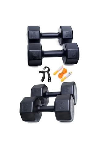 Besinistanbul 18 Kg Dambıl Set 6kg X2 3kg X2 Sayaçlı Ayarlanabilir El Yayı + Sayaçlı Atlama İpi Siyah Diğer