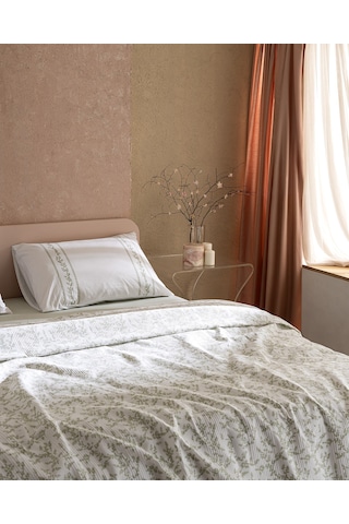 Madame Coco Grain Çift Kişilik %100 Pamuk Karde Baskılı Pike Takımı - Yeşil 8684427230305 Çok Renkli