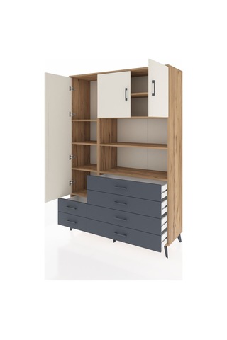 Hyperion Dolap 8 Raflı 6 Çekmeceli 3 Kapaklı 132x44x195 Çam-aytaşı/antrasit Aytası/antrasıt