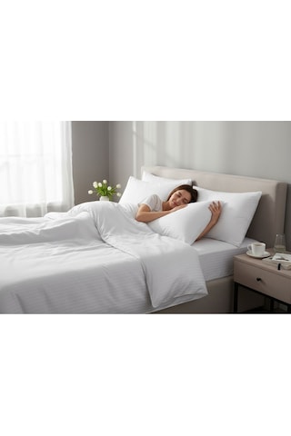 Lumira Çizgili Pamuk Nevresim Takımı Tek Kişilik Premium 83 Tel Otel Serisi 160x230 Beyaz