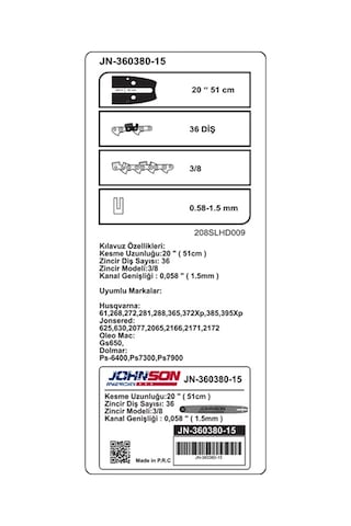 Johnson 3/8-36 Diş Husqvarna Palası