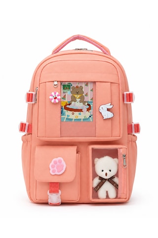 Quovo Kawaii Kore Tarzı Full Aksesuarlı Yerli Günlük Okul Çantası Kız Erkek Beslenme Kalemlik Çanta Seti Eflatun