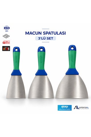 Skarp Profesyonel Macun Spatulası 3 Lü Set 8 12 18 Cm Esnek Alçı Dolgu Ispatula