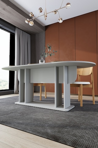 Modern 8 Kişilik Mutfak Yemek Masası %100 Mdf Mutfak Yemek Odası Masası Ym08 Kül Gri
