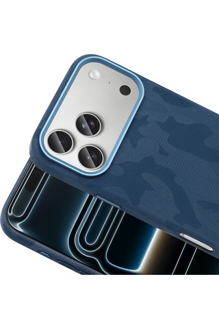 iPhone Uyumlu 17 Pro Kılıf Magsafe Şarj Özellikli Kamuflaj Tasarımlı Sera Sert Pc Kapak Lacivert