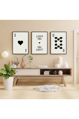 Siyah Kartlar Duvar Tablosu Çerçeveli 3'lü Set Siyah Renk 35 X 50 Boyut/ebat
