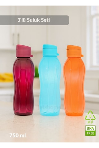 3 Lü Set Matara Okul Suluğu Kapaklı Plastik Su Şişesi 750 Ml Diğer