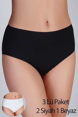 New Bra Kadın Yüksel Bel Slip Bato Külot 3 Lü Pk - Siyah-siyah-beyaz -5012 Siyah - Beyaz - Siyah