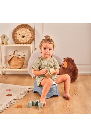 Flosoft Lazımlık, Kaydırmaz Tabanlı Kapaklı Taşınabilir Çocuk Bebek Tuvalet Eğitimi Oturağı Mavi