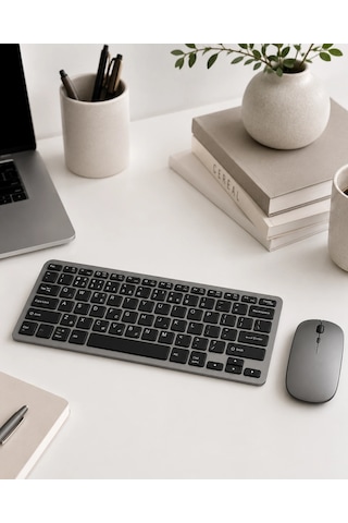Kablosuz Bluetooth Klavye Mouse Seti Şarjlı Tablet Laptop Uyumlu