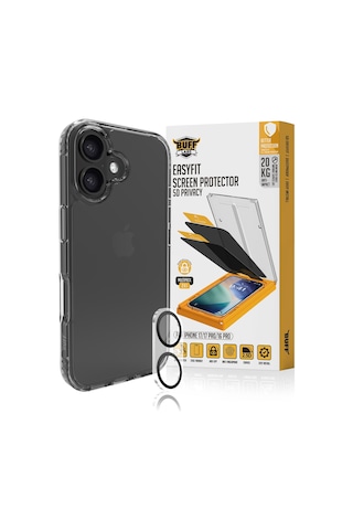 Buff Apple Uyumlu iPhone 17 - Şeffaf Kılıf + Ekran Koruyucu + Lens Koruyucu Privacy