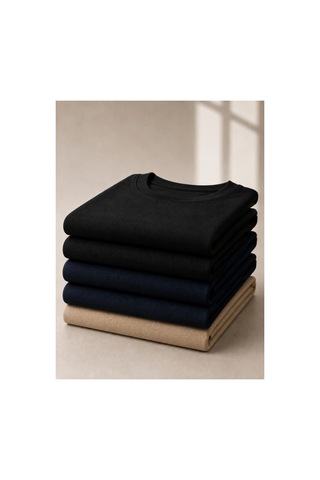 Masion Rae Erkek 5'li Basic Tişört Seti Regular Fit Bisiklet Yaka %100 Pamuk 30/1 Süprem Siyah-siyah-lacivert-lacivert-bej