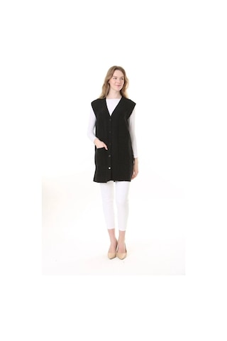 Fresh & Moda Kadın Yün Kışlık Anne Uzun Triko Yelek Lacivert