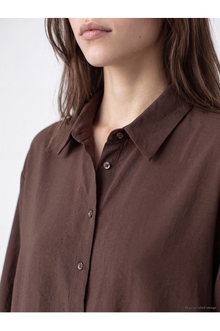 Lcw Modest Kahverengi Modal Karışımlı Oversize Kadın Gömlek Tunik