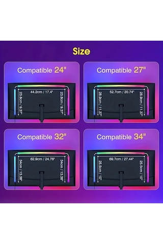 68.58cm Ekran Rengi Ve Müzik Ve Oyun İle Senkronize - Monitörler İçin Akıllı Led Şerit Işıkları, Rgbıc Bilgisayar Işık Barları, Usb Güçlü, Yazılım Kontrolü, Oyun Ve Masa Dekorasyonu İçin İdeal